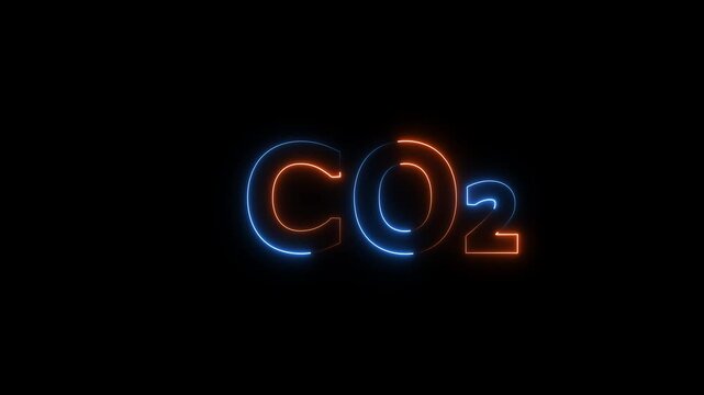 Glowing Neon C O2 Chemical Formula on Black Background