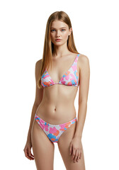 Naklejka premium Woman in bikini against transparent background