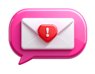 Firefly_Message Alert Icon - Pink Speech Bubble with White Envelope and Red Notification Symb 