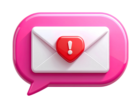 Firefly_Message Alert Icon - Pink Speech Bubble with White Envelope and Red Notification Symb