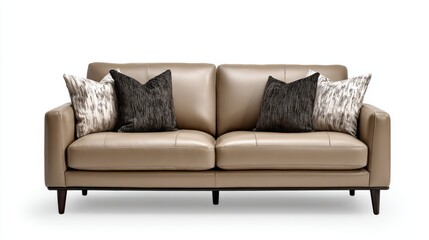 Fototapeta premium Modern Beige Sofa with Decorative Cushions in Minimalist Style