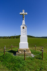 Holy Cross in the fields near the town of Sloup. A place to rest and meditate. South Moravia, Czech Republic.