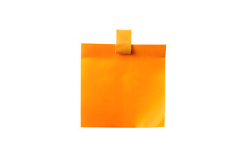 Bright orange sticky note with a small tab attached to a surface isolated on transparent background