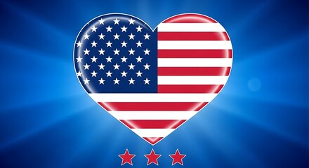 Heart shaped american flag with stars and stripes