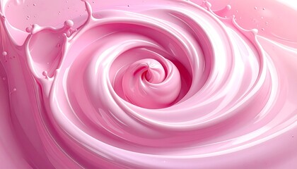 Smooth swirl of pink cream with liquid splashes