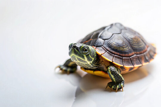 Turtle's Gaze: A close-up shot of a turtle with its captivating gaze. Witness the intricate details of its shell and the determination in its eyes. A symbol of resilience.