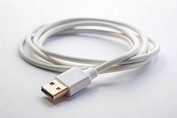 USB Cable Connection: An up-close view of a coiled USB cable, showcasing the simple lines and connectivity of modern technology.