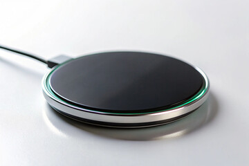 Wireless Charger: A sleek, minimalist wireless charger rests elegantly on a surface, its design speaking to the innovation of modern technology.