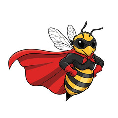 Superhero Bee Character with Red Cape and Mask.