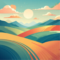 Obraz premium Colorful landscape with mountains and rolling hills