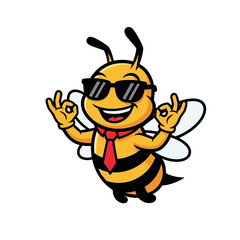 Cool Cartoon Bee Character Wearing Sunglasses and Tie.