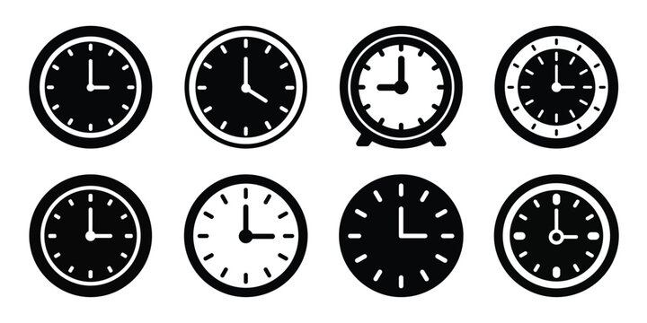 clock silhouette business vector icon bundle
