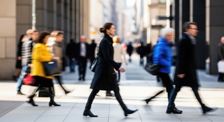 People walking on a city street during the day, blurred motion.