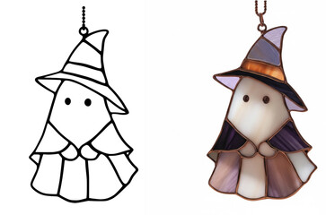 Cute Stained Glass Ghost with Witch Hat – Halloween Decoration