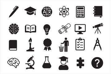 Collection of education and science icons for learning and knowledge