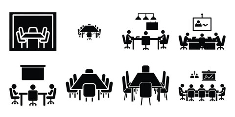 meeting room silhouette business vector icon bundle