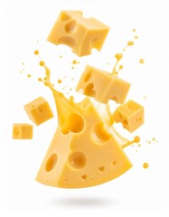 Cheese with Cheese Splash on White Background