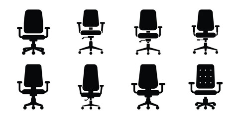 office chair silhouette business vector icon bundle