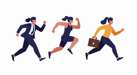 Dynamic illustration of diverse women running, representing career ambition, fitness goals, and professional success.