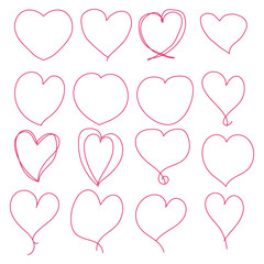 Doodle hand drawn red heart collection