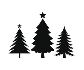 Christmas Tree Set Silhouette Black Minimal Vector