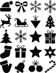 Christmas icons vector silhouette holiday santa hat