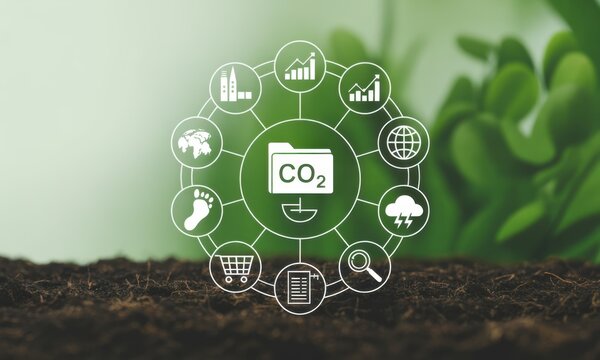 CO2 emissions and Environmental Awareness: Visual representation of eco-consciousness and climate impact, showcasing the imperative for environmental sustainability with graphic design over the earth