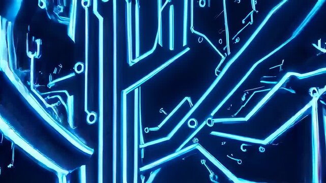 A glowing, blue, schematic tree illustration against a dark, solid background, creating a digital, abstract design