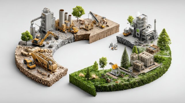 Circular Construction Economy: Workflow infographic depicting material lifecycle from deconstruction to reuse with modular building components and eco-friendly resources  
