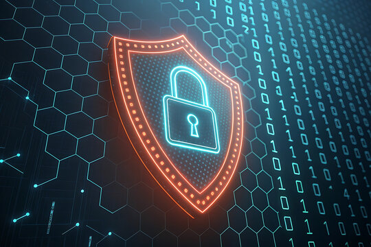 Futuristic binary code pattern on a blue digital background for web security and information technology design