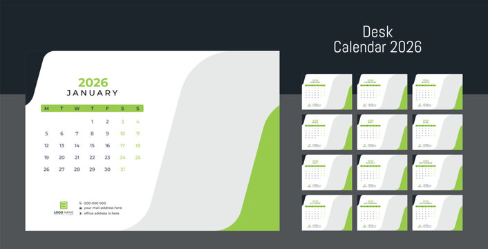 Desk Calendar 2026, calendar template design 2026