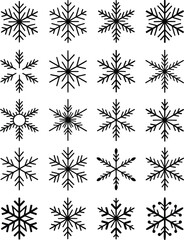 Snowflake icons black white winter cold