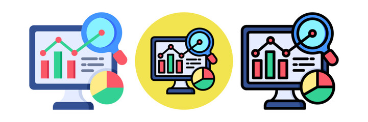 Data Analytics Icon Flat & Flat Line Style Collection Set