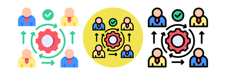 Team Alignment Icon Flat & Flat Line Style Collection Set