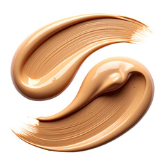 Two swirling strokes of beige cosmetic product on black background, showing texture