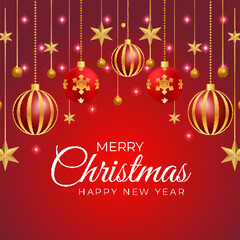 christmas rad ball golden ball golden star light and christmas background Realistic design