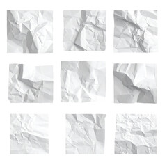 Nine square images showing crumpled white paper, with various textures, arranged in a grid