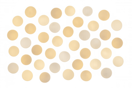 Golden circles pattern, metallic confetti dots creating luxurious, celebratory abstract texture on transparent background