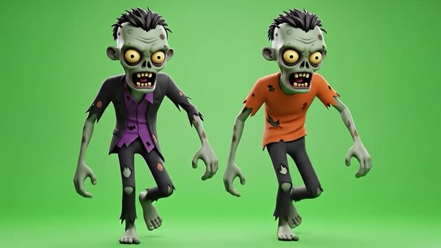 Two Cartoon Zombies in Ripped Clothing monster horror