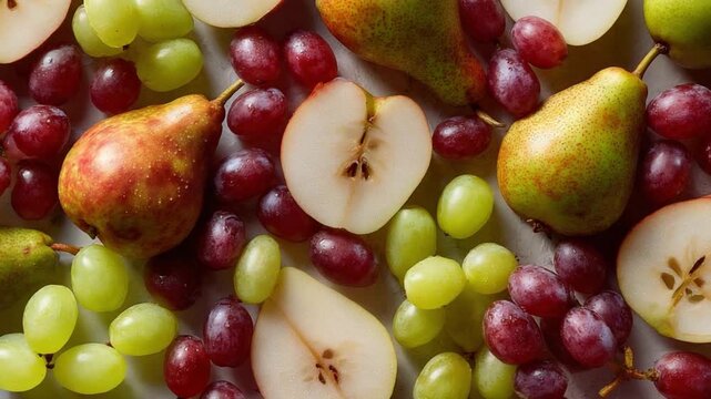 A Refreshing Harvest: A vibrant still life of juicy green grapes and ripe pears, showcasing the abundance of nature's bounty.