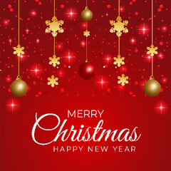 Realistic Christmas greeting card with golden ball and golden star  black background