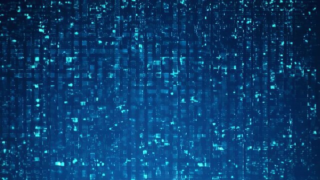 A close-up of an abstract blue glowing grid pattern with fragmented light