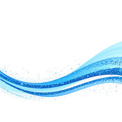 Abstract image of blue flowing wave with specks against a stark black background