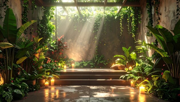 Interior scene filled with plants and sunlight