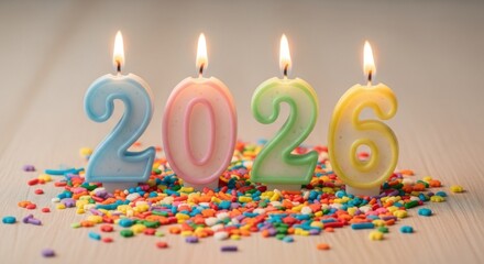 Happy New Year 2026 Candles With Sprinkles