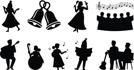 Musical figures and festive elements vector silhouette