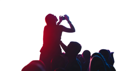 silhouette of concert crowd with vibrant stage isolated on white background, png, ai generated