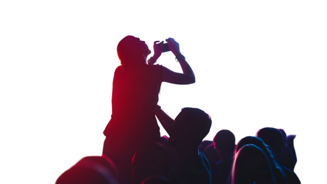 silhouette of concert crowd with vibrant stage isolated on white background, png, ai generated - Powered by Adobe