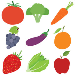 set flat vector illustration color vegetables and fruits icon 