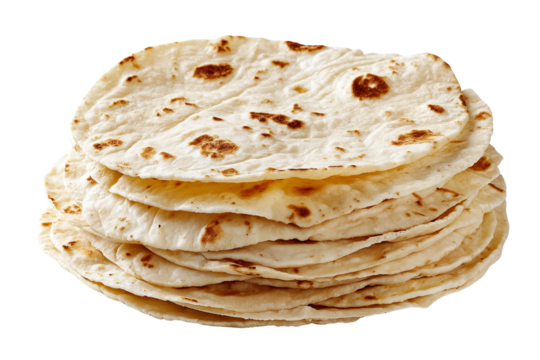 Stack of tortillas isolated on transparent background